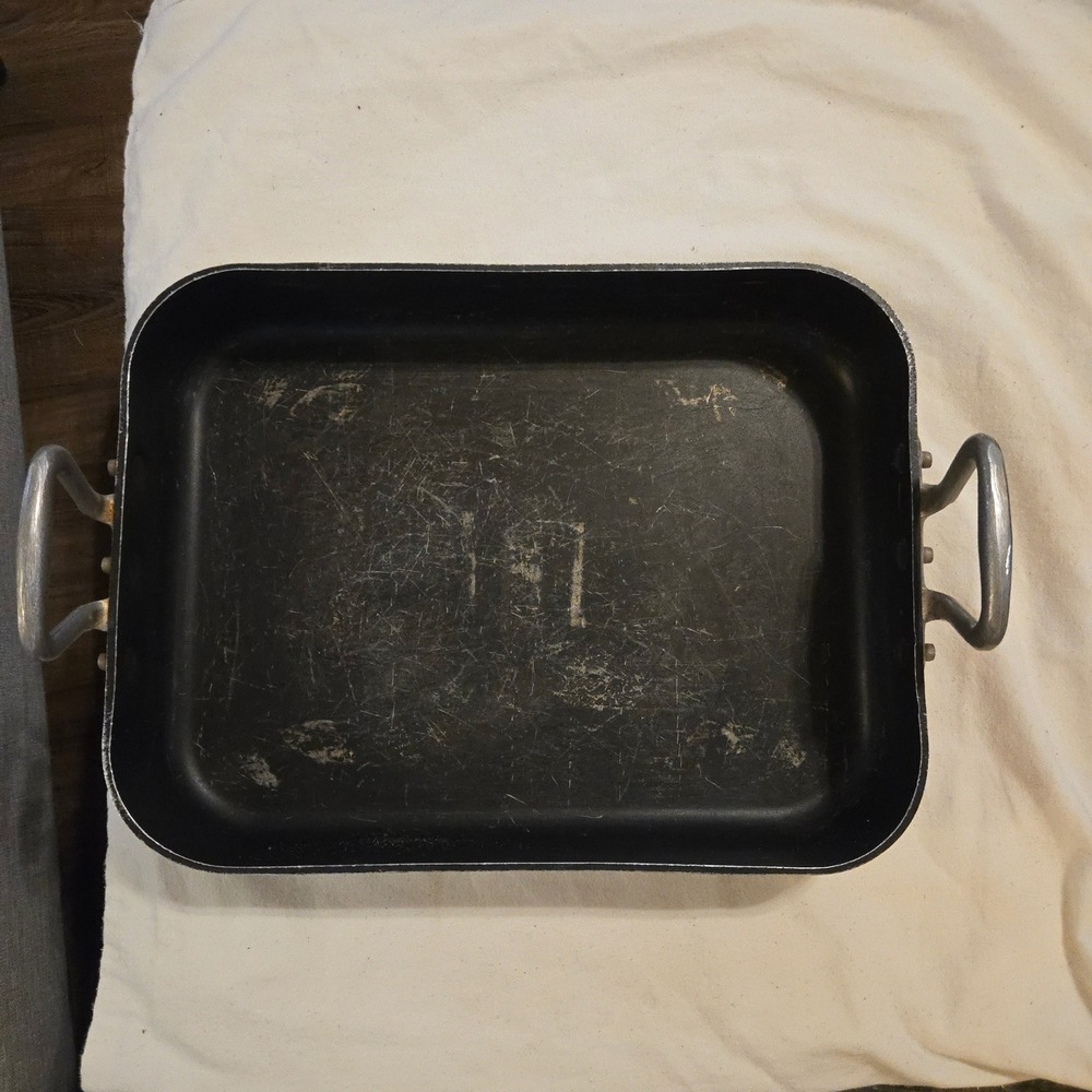 VTG Williams Sonoma Aluminum Roaster Pan French Cookware Silver Riveted Handles - Picture 4 of 8